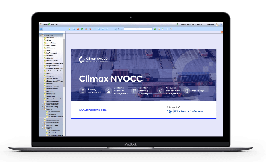 Climax NVOCC Dashboard Screenshot